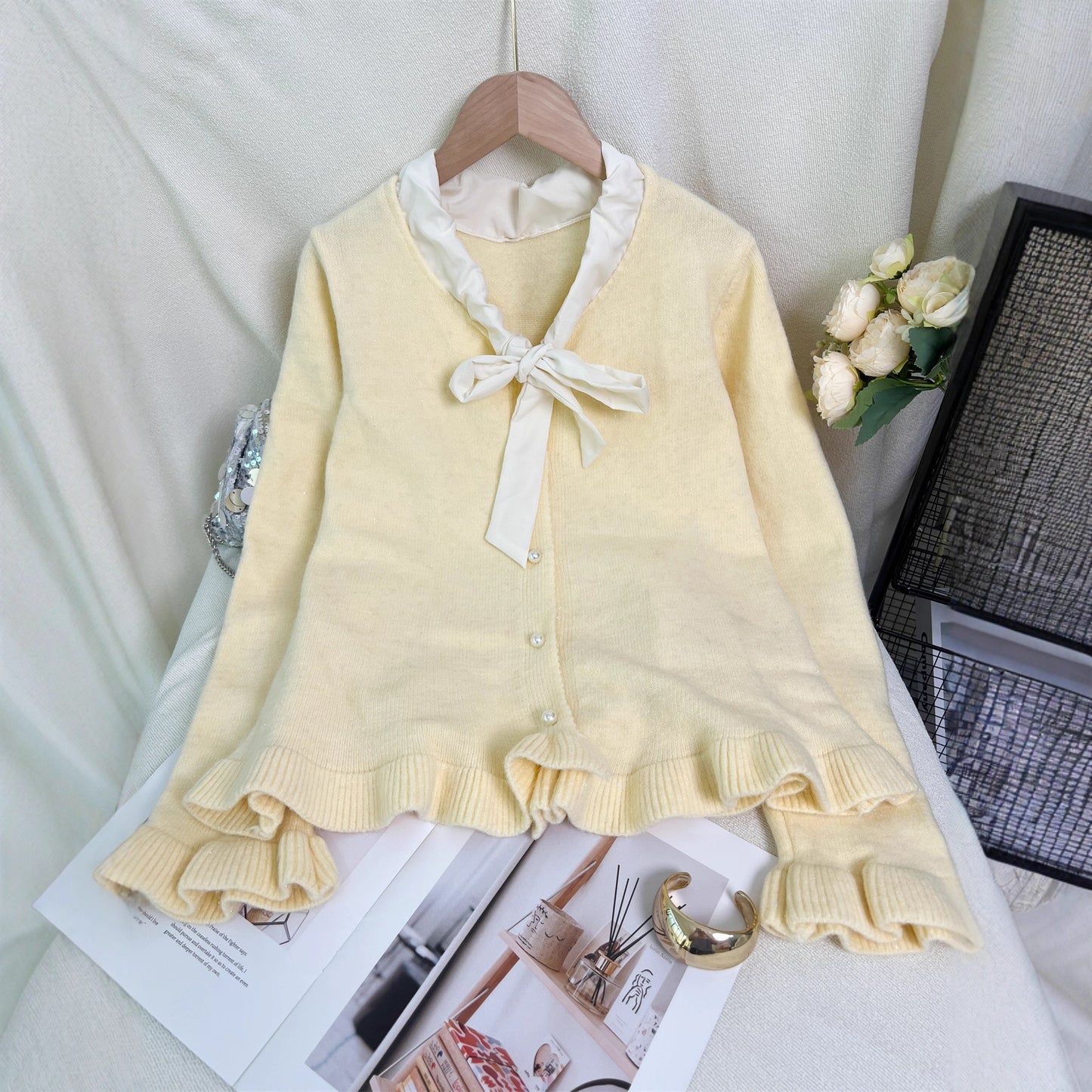 Women's Knit Cardigan Bow Tie Sweater