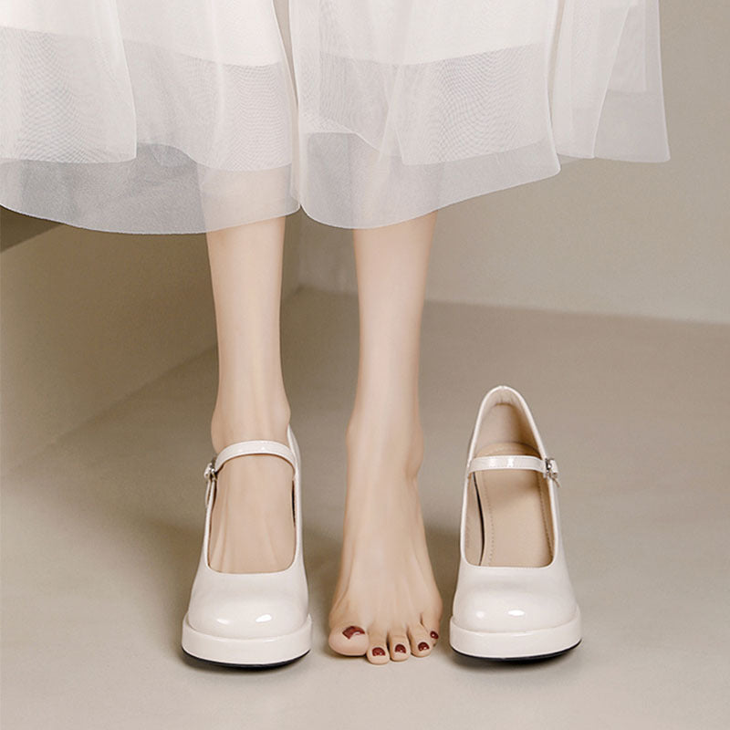 Waterproof Platform Buckle High Heel Women's Chunky Heel Shoes