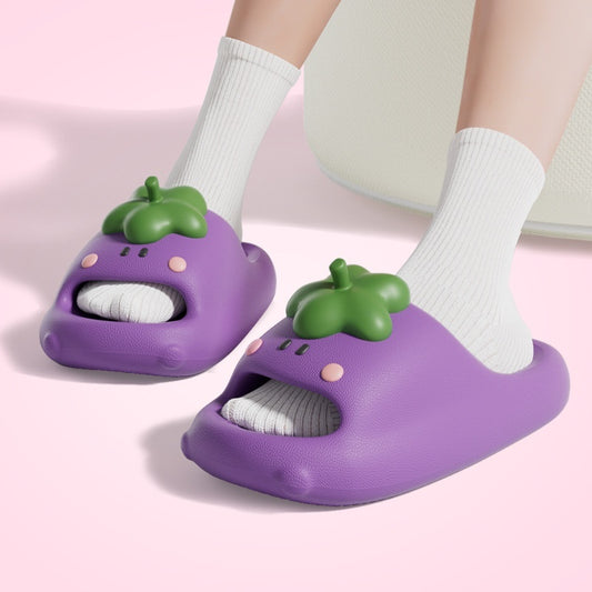 Cute Cartoon Eggplant Slippers For Women Summer Style