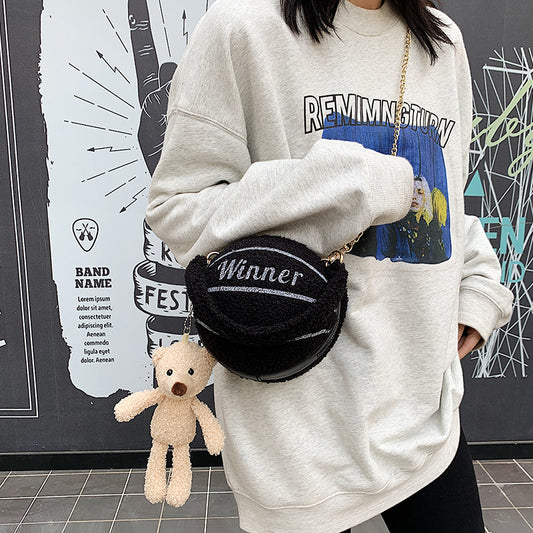 Personality Lamb Hair Basketball Bag Female