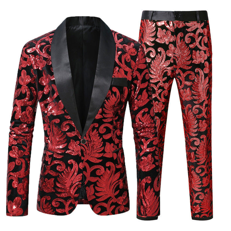 Men's Sequin Patterned Suit Two-piece Set