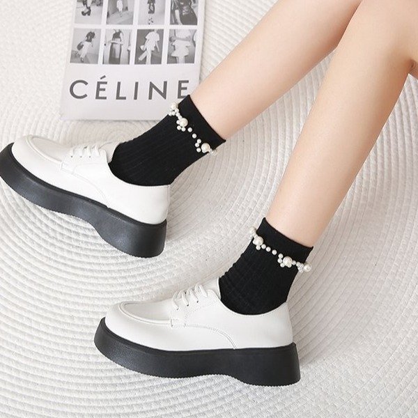 Women's Fashion Solid Color Round Toe Lace-up Platform Casual Shoes