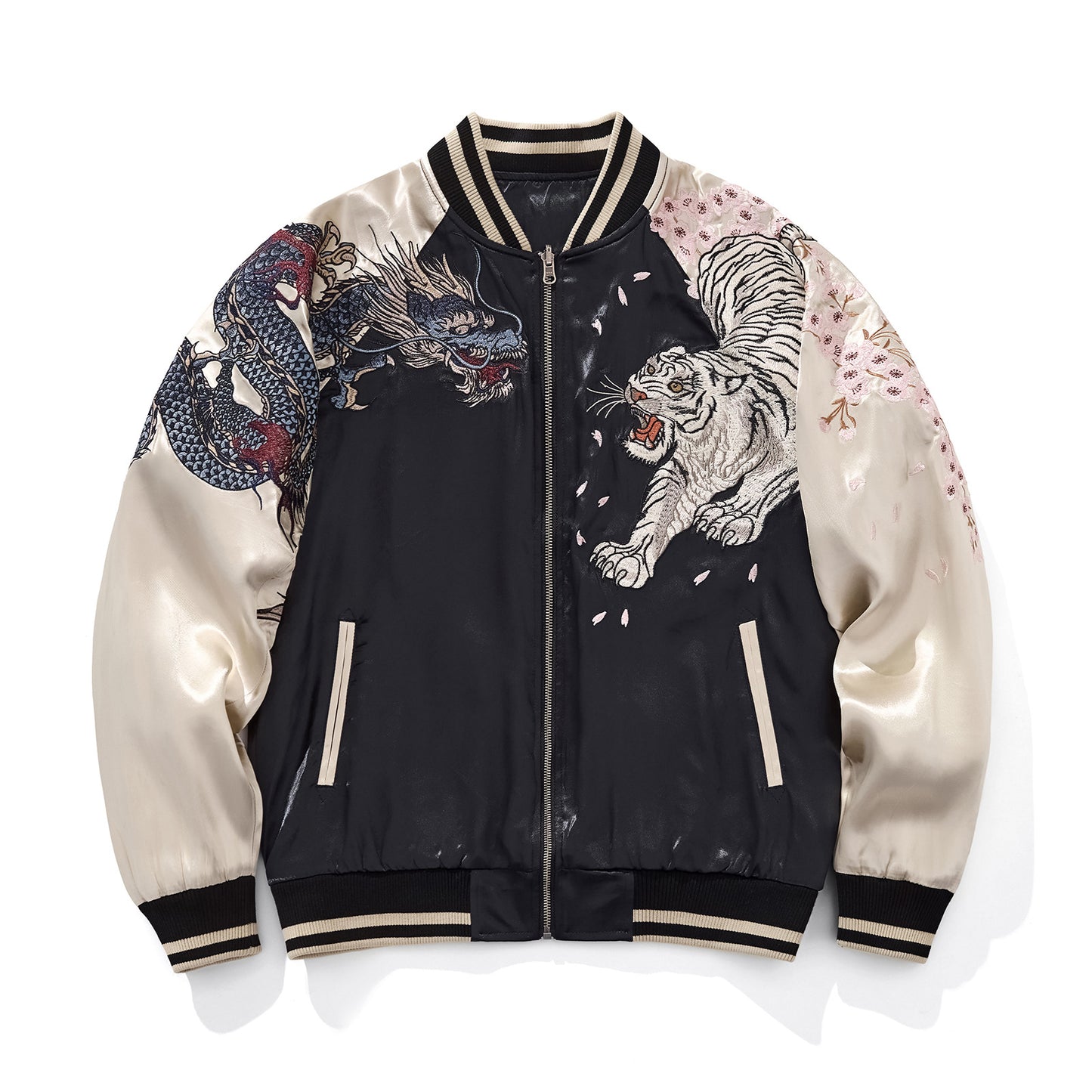 Heavy Duty Dragon And Tiger Four Divine Beasts Embroidered Baseball Jacket