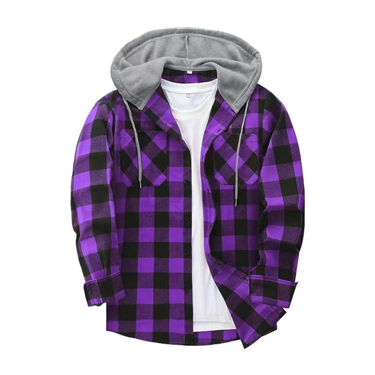 Men's Fashion Personality Plaid Hooded Shirt
