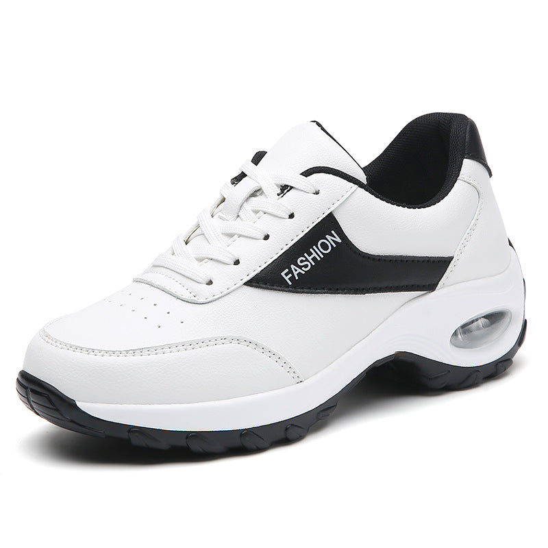 Kvinders tykbundede forårs- og efterårssko med lav top i læderoverflade, plus size udendørs løbesko