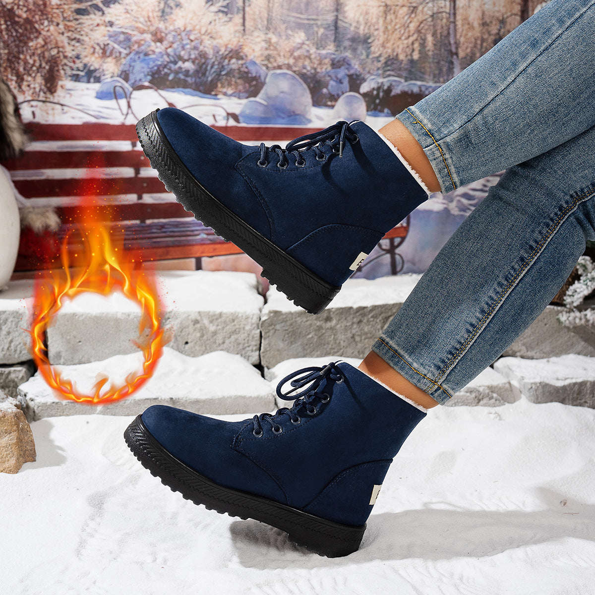 Women's Lightweight Non-slip Lace-up Thickened Warm Snow Boots