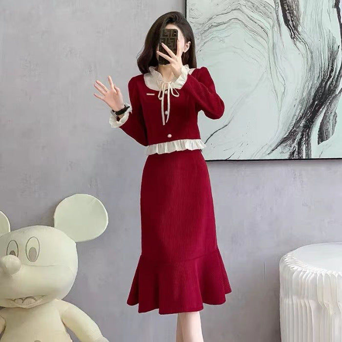 French Retro Little Fragrance Wind Top And Skirt Set