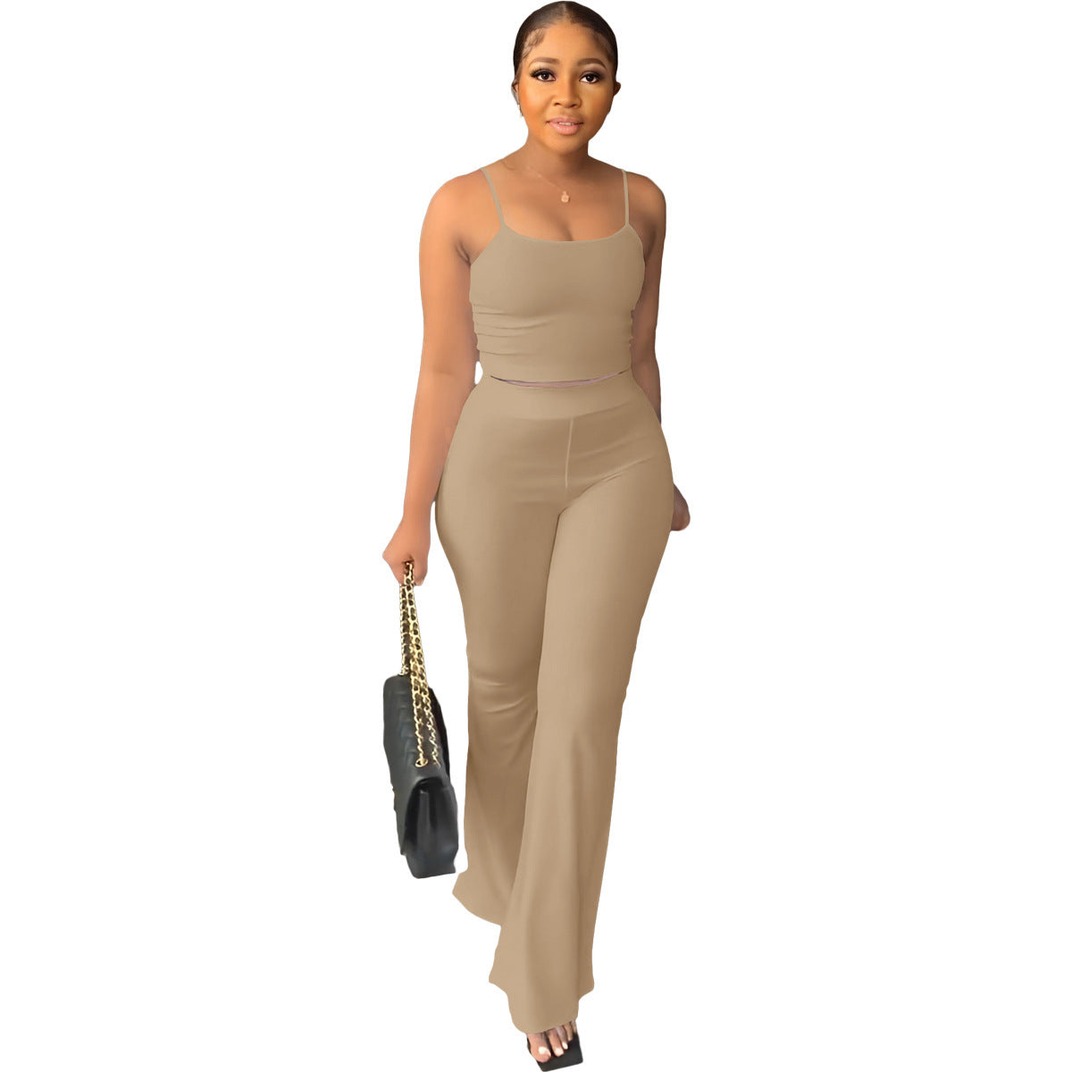 Women's Solid Color Sling Bell-bottom Pants Simple Fashion Suit