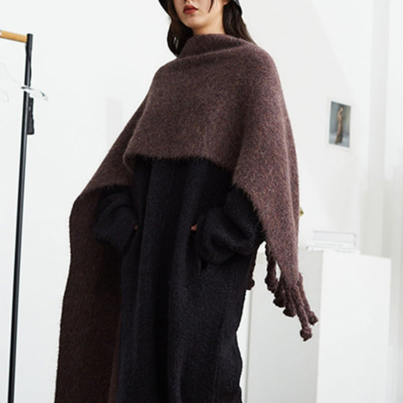 Heavy-duty Alpaca Wool Handcrafted Tassel Scarf, Long Style