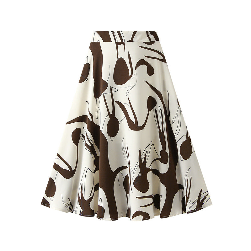 Women's Printed Skirt Summer New High Waist High-end Figure Flattering A- Line Midi Skirt