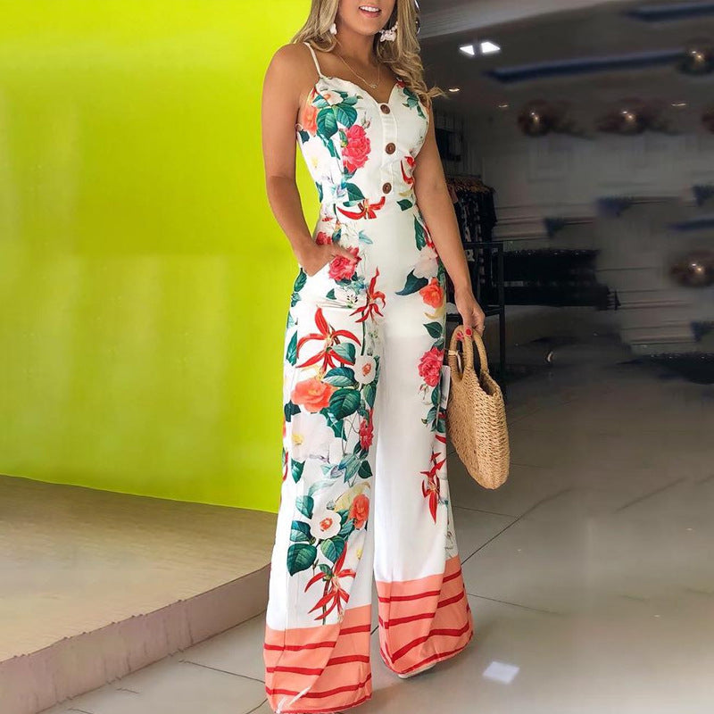 Jumpsuit med seler og lige print til kvinder
