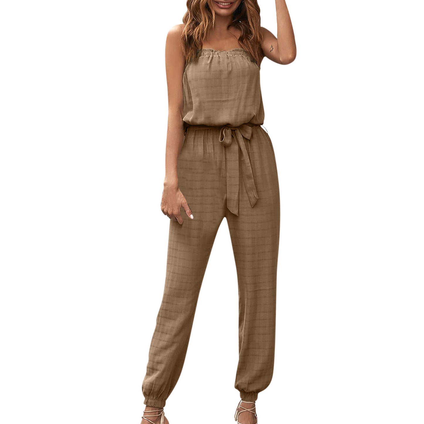 Women's Tie-Belt Elastic Waistband Strapless Bodysuit