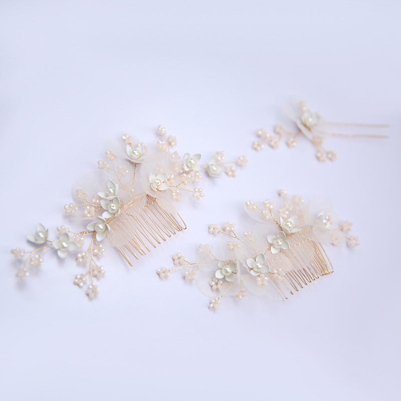 Bride Headdress Hand-woven White Porcelain Flower Pearl