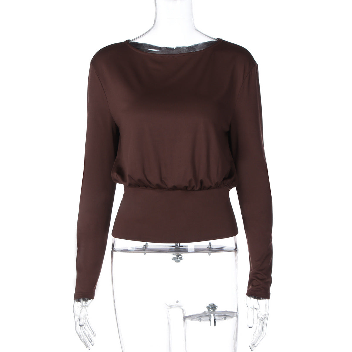 Fashion Casual Waist Tight Slimming Round Neck Long Sleeve