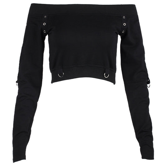Women's Off-neck Solid Color Slim Fit Midriff-baring Sweater