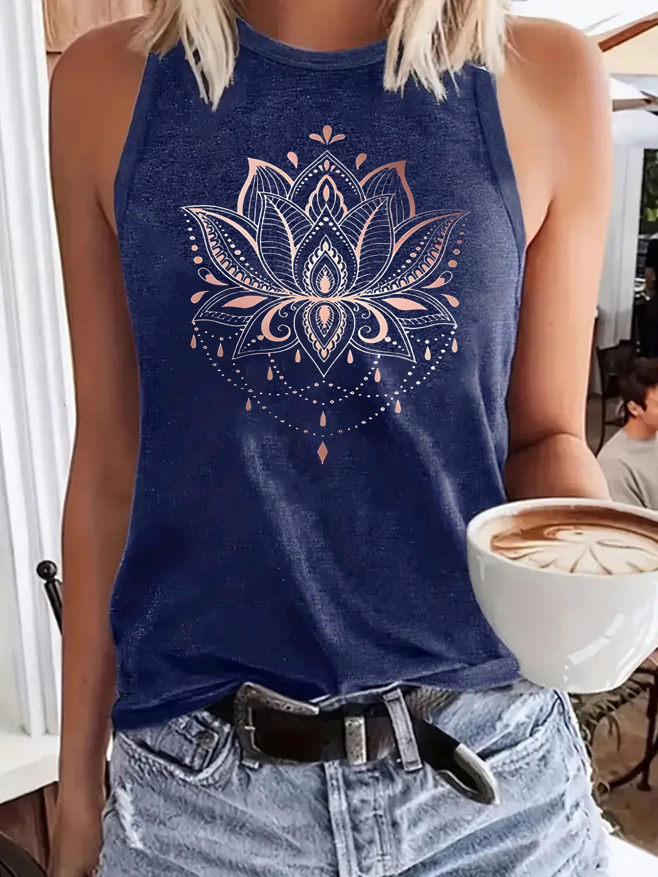 Versatile, Comfortable Soft Tank Top With A Lotus Print