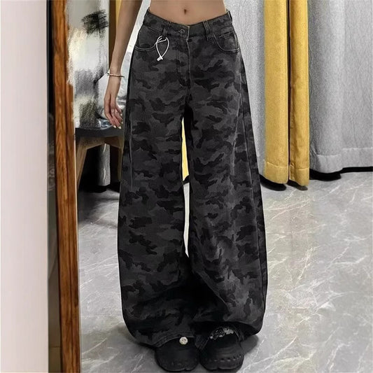American Camouflage Jeans Women's High Waist Loose