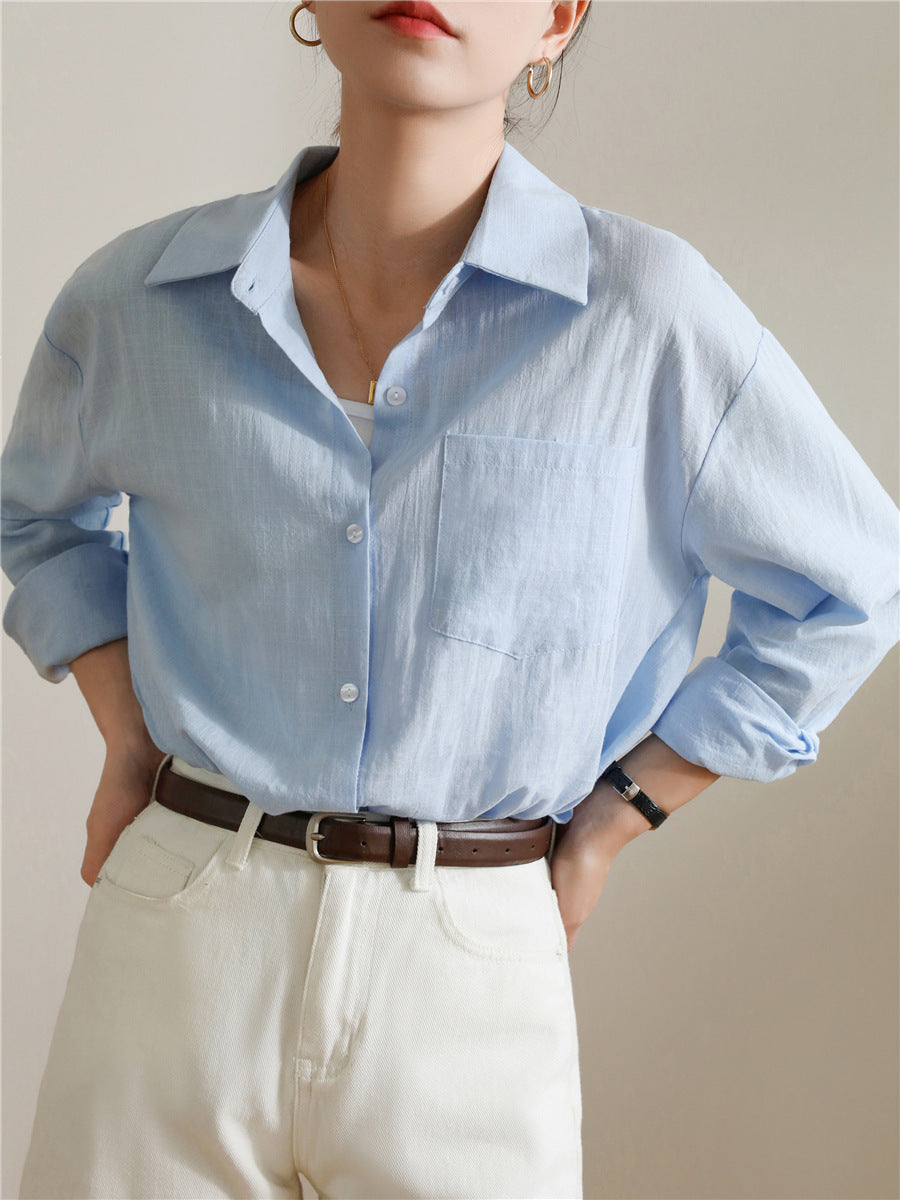 Sunscreen Cardigan Summer Thin Loose French-style Cotton-Linen White Shirt