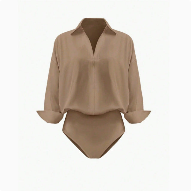 Womens Slim-fit Mandarin-collar Three-quarter-sleeve Shirt