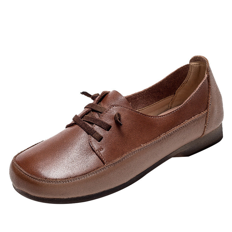Leather Color Stitching Deep Mouth Women's Shoes