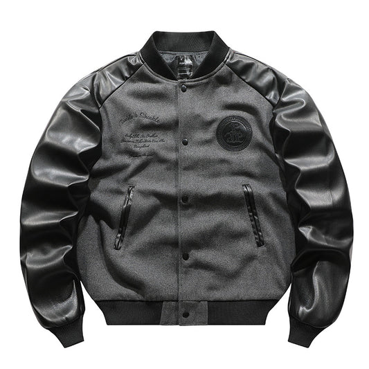 American Retro Woolen Coat Stitching Embroidered Flight Jacket