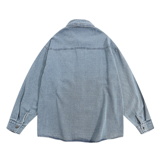Spring And Autumn Floral Embroidery Washed Faded Loose Shirt Coat