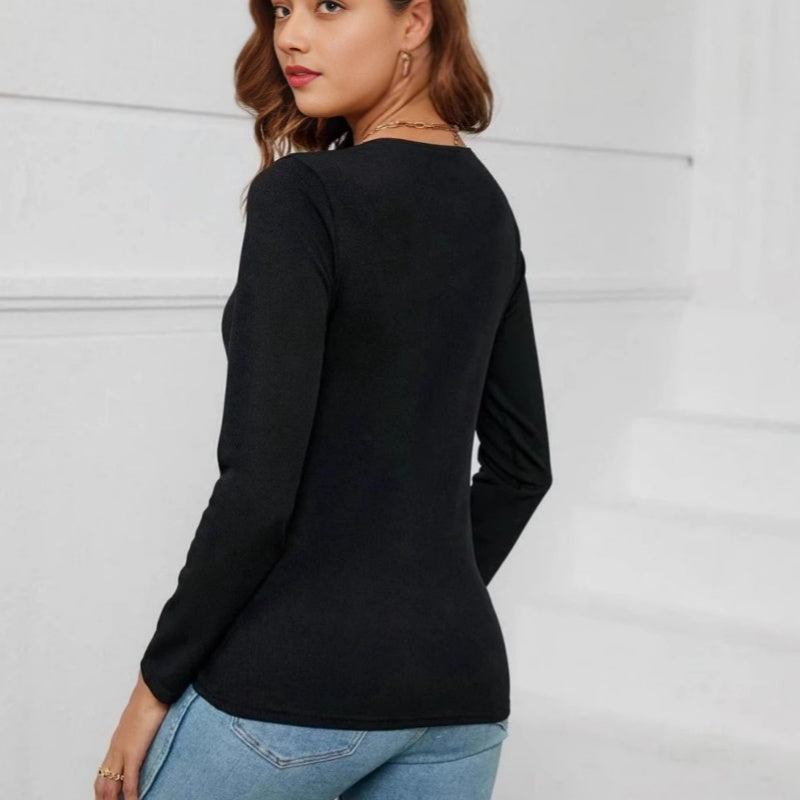 New V-neck Long-sleeve Base Top For Women Autumn Season
