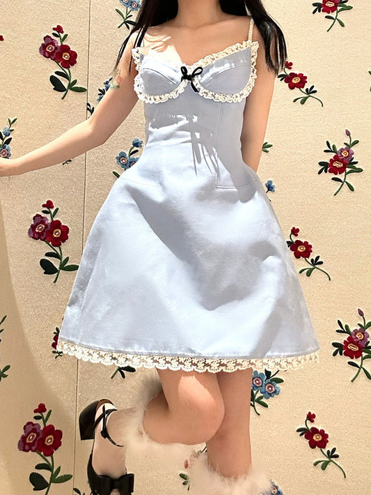 French Pure Wind Lace Stitching Suspender Skirt