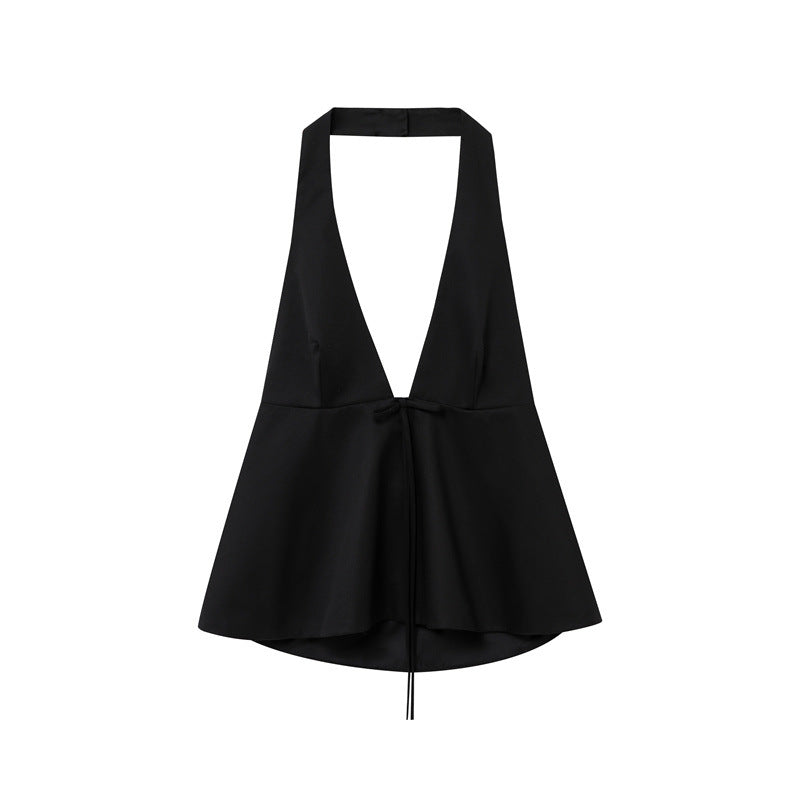 Bowknot Decoration Hanging Collar Backless Top