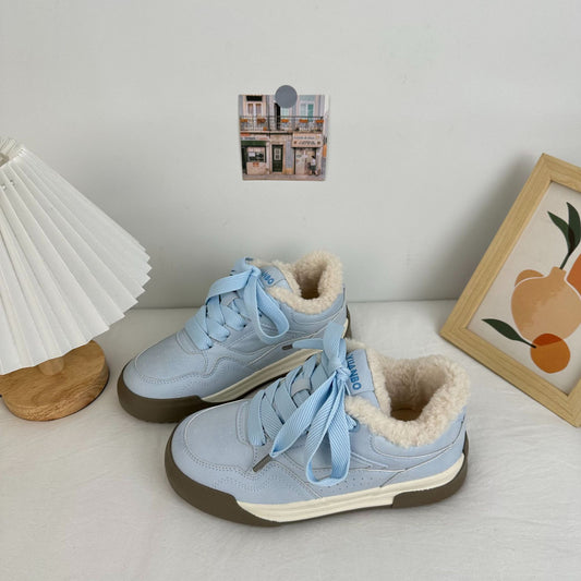 Student Niche Fleece-lined Canvas Women's Low-top Outer Wear Warm Board Shoes