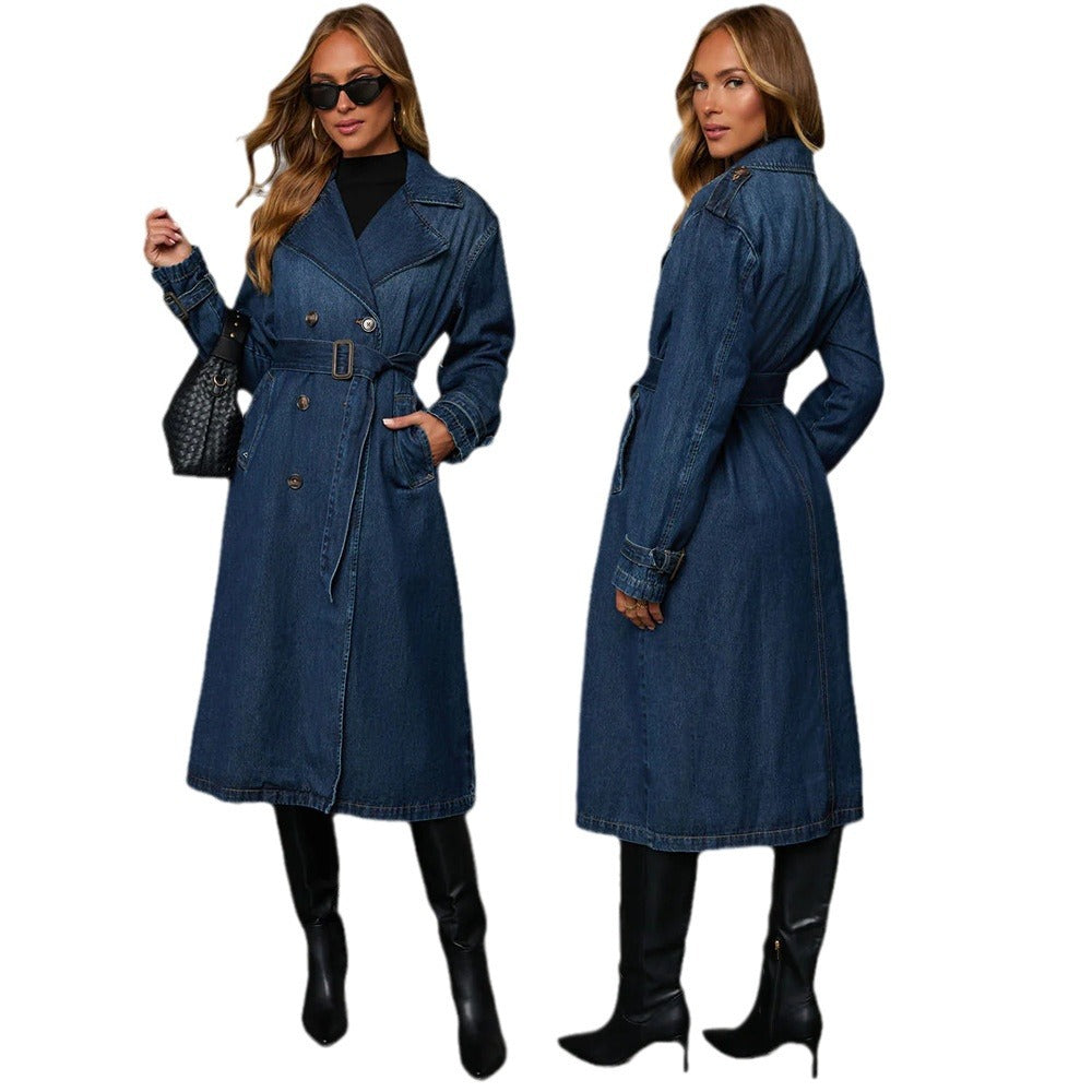 Fashionable Casual Retro Elegant Denim Women's Wide Trench Coat