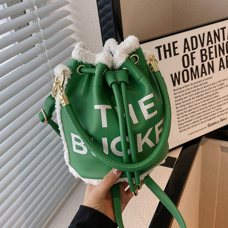 BucketLamb Wool Alphabet Portable Cross-body Bucket Bag