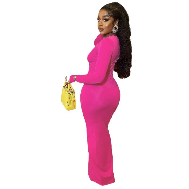 Womens U-Neck Bodycon Long-Sleeve Dress