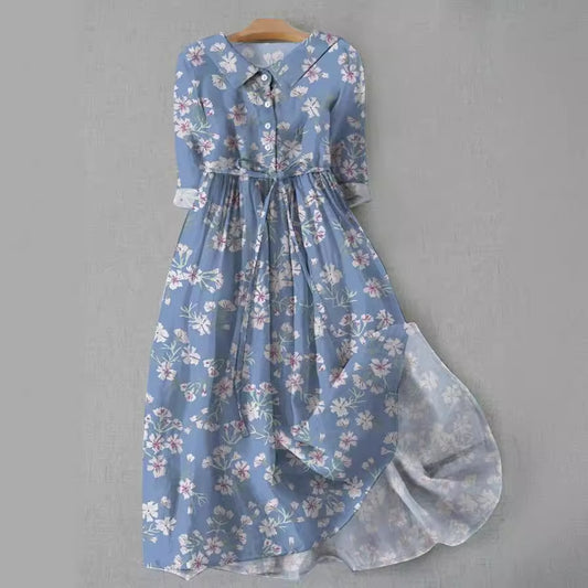 Womens Versatile Printed Casual Long Dress