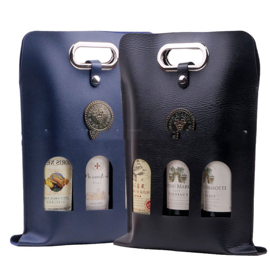 Rødvinspose i PU-læder til tre flasker