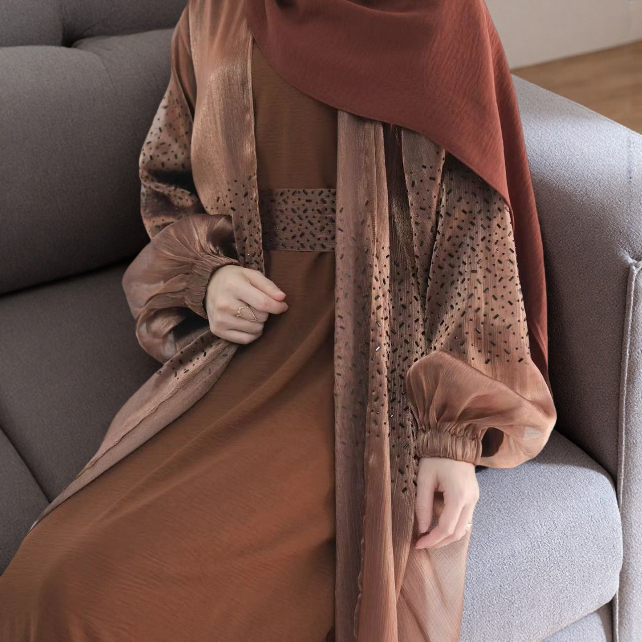 Lady Mesh Robe Coat Two-piece Set