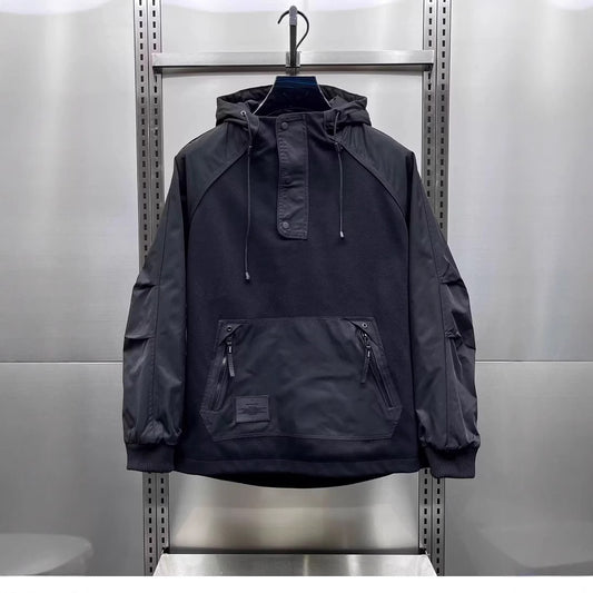 Large Workwear With Pocket Zipper Pullover Hooded Jacket