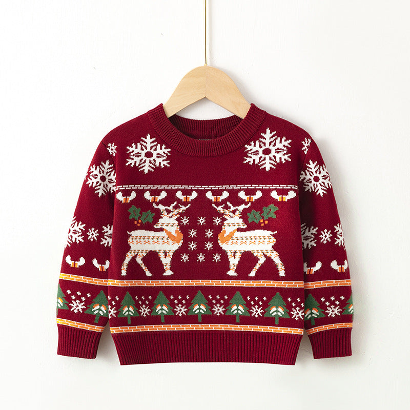 Children's Boys' Cartoon Pullover Knitwear Girls' Christmas Elk Sweater