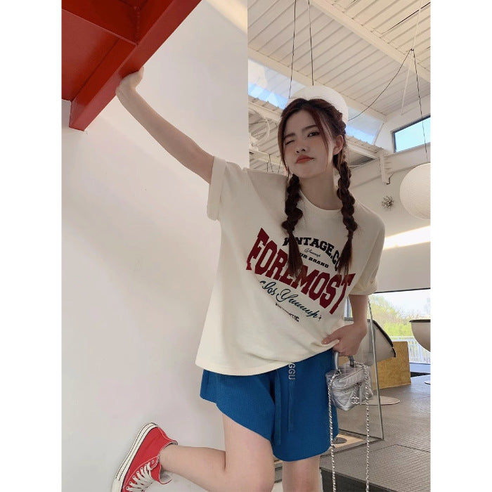 Women's Fashionable Letter Cotton Short-sleeved T-shirt