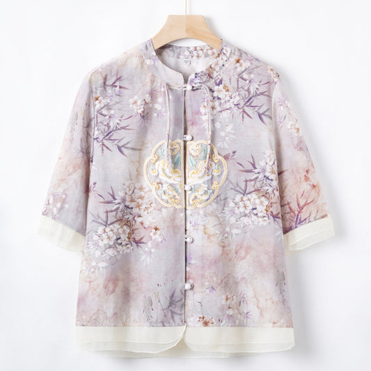 Mom New Spring And Summer Wear National Style Small Shirt Two-piece Set
