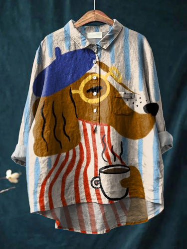 Womens European And American-style Retro Digital-print Animal Shirt