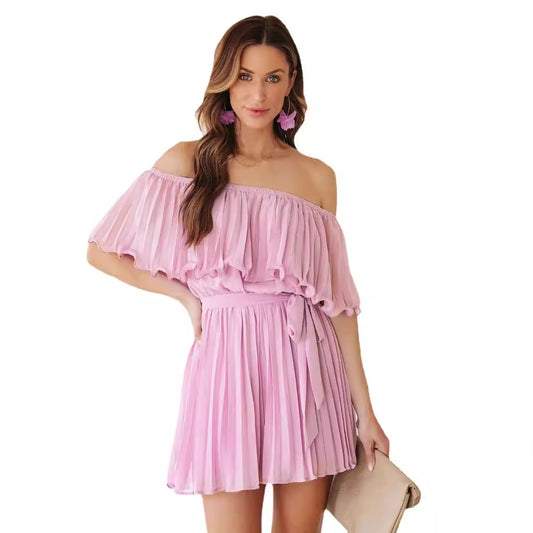 Solid Color Sexy Pleated Short-sleeved Jumpsuit