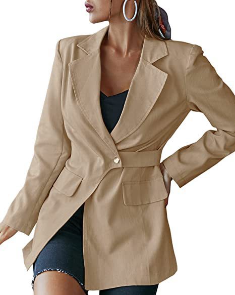 Lapel Neck Tie Long Sleeve Casual Blazer Ladies