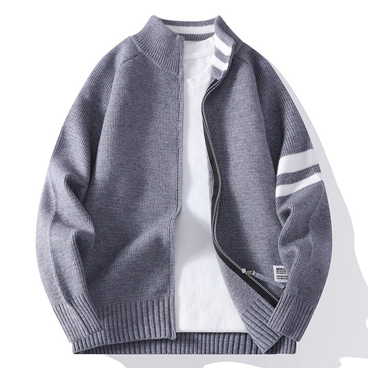 Mens Thermal Knitted Jacket With A Mock Neck And Long Sleeves
