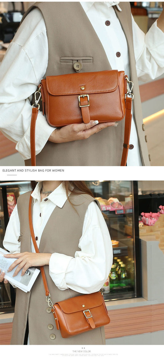 Retro Nem Matchende Afslappet Crossbody Toplag Vegetabilsk Garvet Læder Skuldertaske Lille Kvadratisk Taske