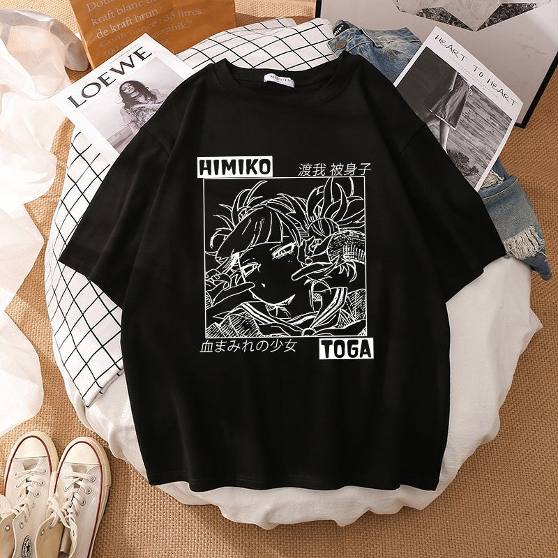 Gothic Style European Print Round Neck Loose T-shirt Short Sleeves