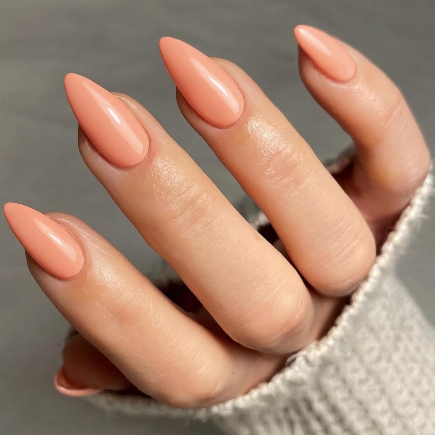 Orange Red Press on Nails Almond Shaped Medium Almond Nails Press on Neutral Acrylic Nails Reusable Fake Nails for Women Girls, Glue on Nails Medium Length Stiletto False Nails Gel Artificial Nails