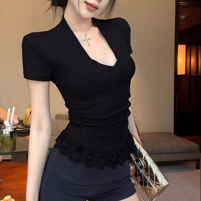 Women's Pure Sexy Lace Spliced Tight Sweet Fashion Top