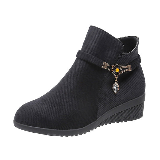 Women's Slope Heel Flat Mother's Cotton Shoes Short Boots