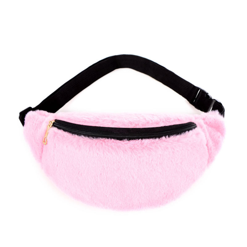 Winter Fashion New Style Diagonal Cross Ladies Plush Waist Bag